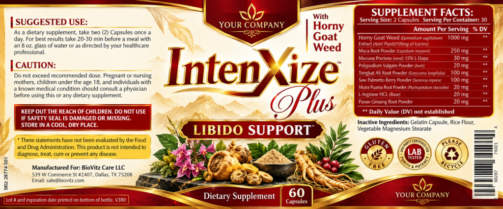 IntenXize Plus Supplement Label – Luxury & Premium Design