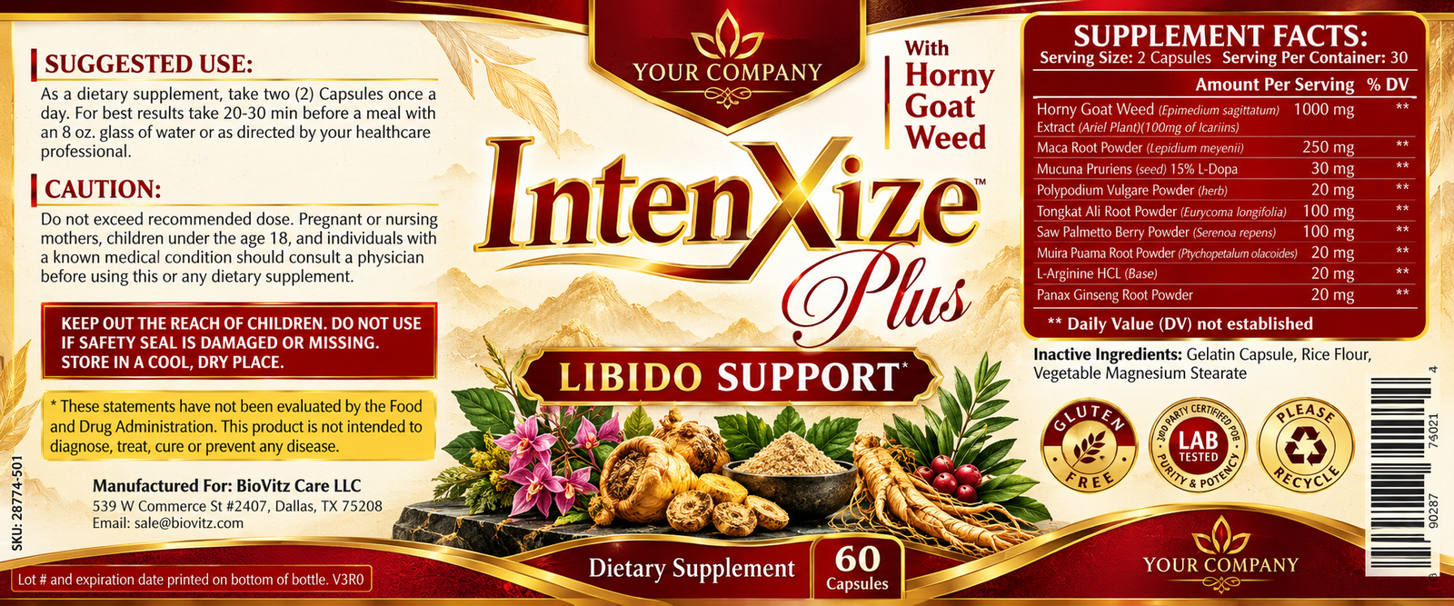 IntenXize Plus Supplement Label – Luxury & Premium Design