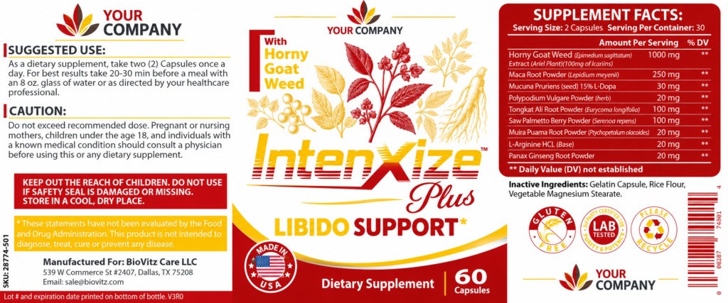 IntenXize Plus Supplement Label – Modern & Clean Design