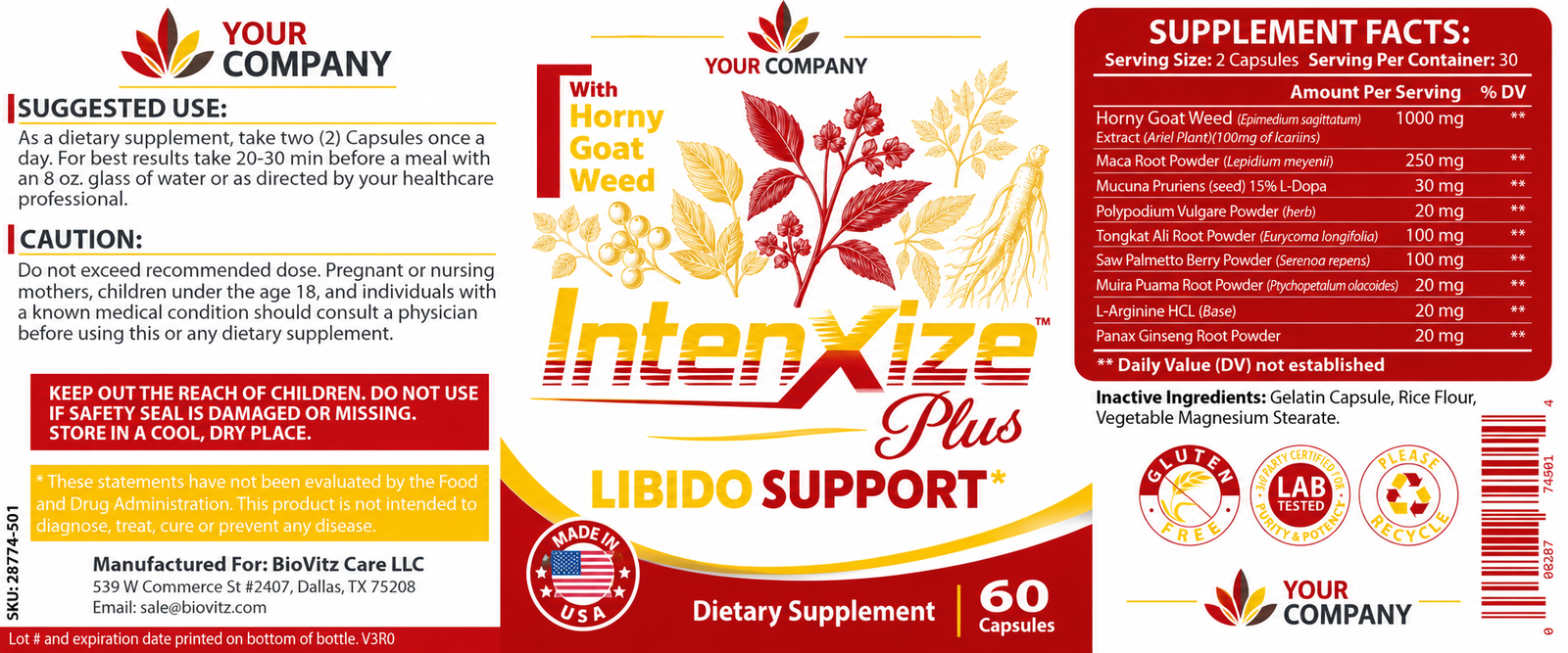 IntenXize Plus Supplement Label – Modern & Clean Design