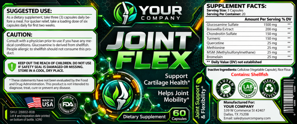 Joint Flex Supplement Label – Futuristic & Neon Design