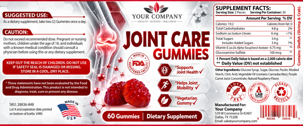 Joint Health Gummies Supplement Label – Classic & Elegant Design