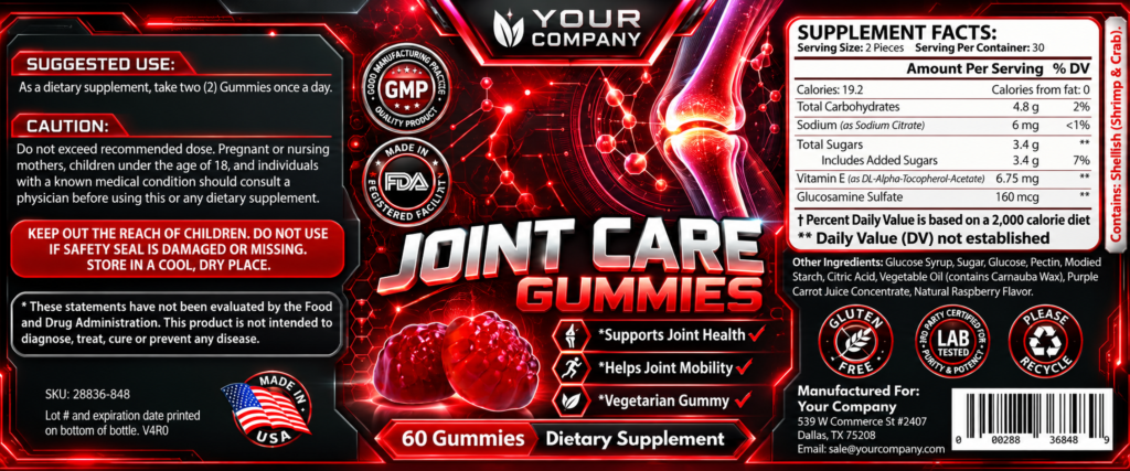Joint Health Gummies Supplement Label – Futuristic & Neon Design