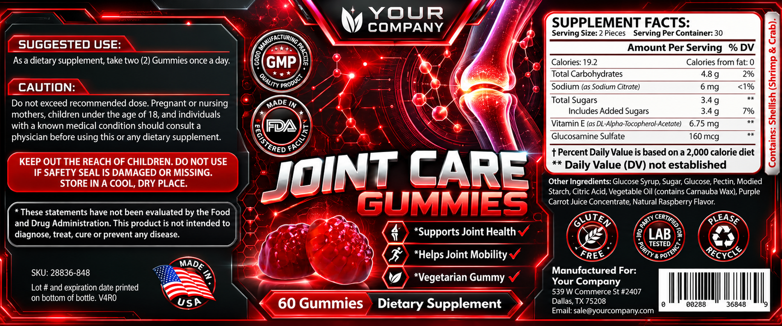 Joint Health Gummies Supplement Label – Futuristic & Neon Design