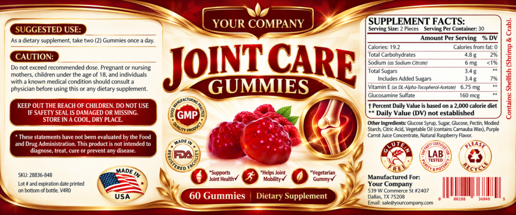 Joint Health Gummies Supplement Label – Luxury & Premium Design