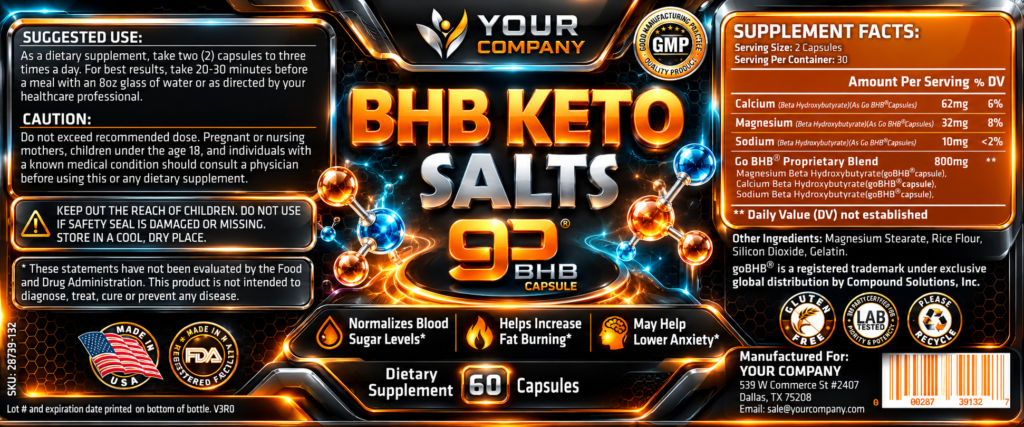 Keto Salt BHB Supplement Label – Futuristic & Neon Design