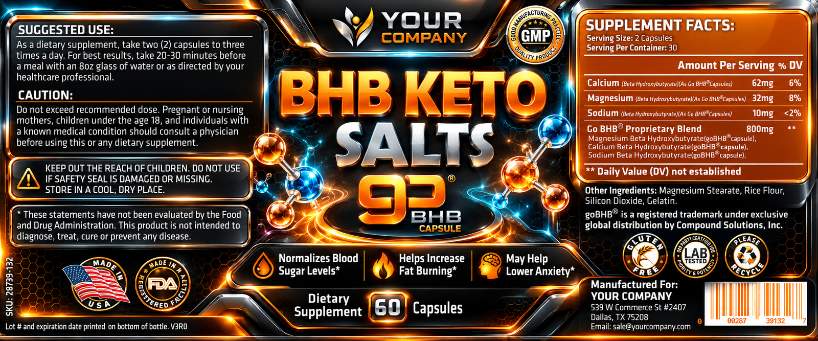 Keto Salt BHB Supplement Label – Futuristic & Neon Design