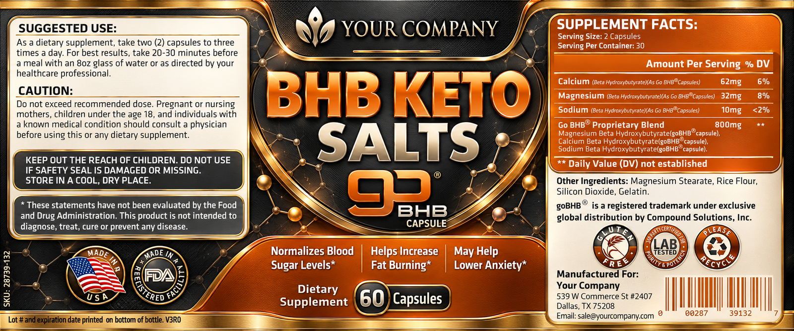 Keto Salt BHB Supplement Label – Luxury & Premium Design