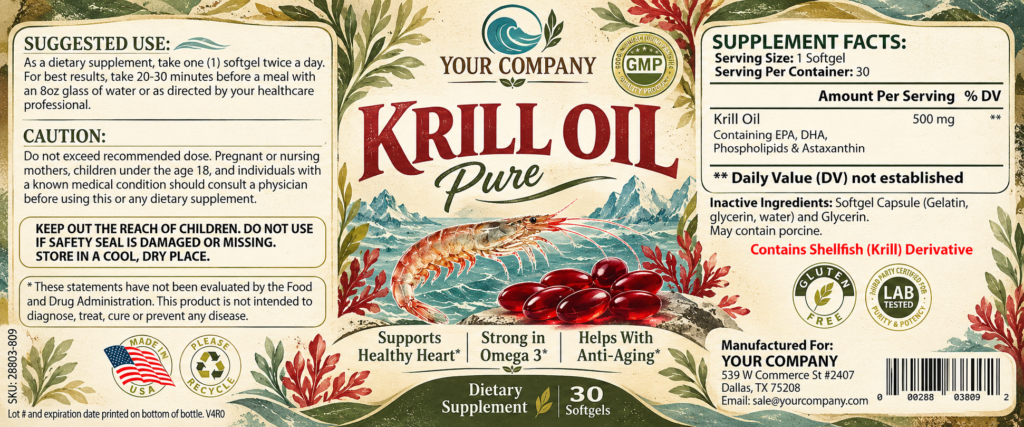 Krill Oil Supplement Label – Botanical & Natural Design