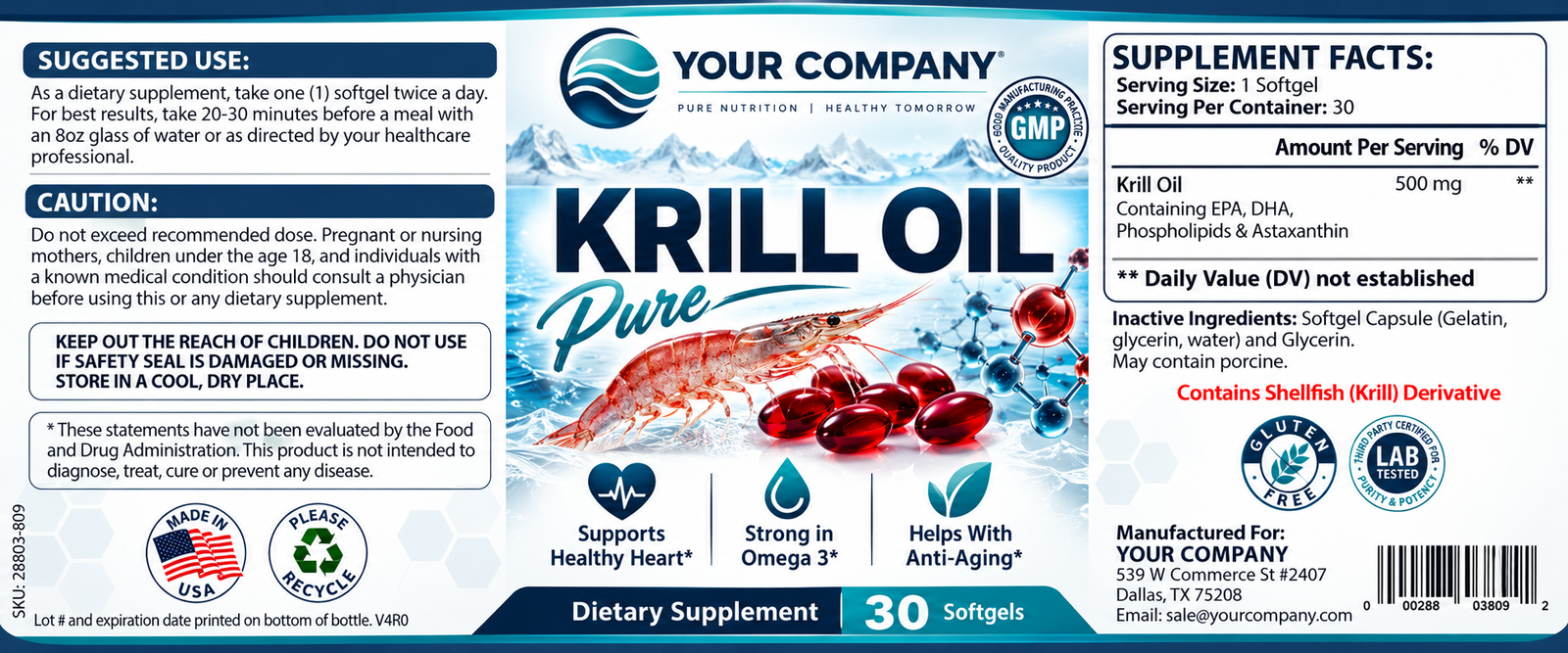 Krill Oil Supplement Label – Classic & Elegant Design