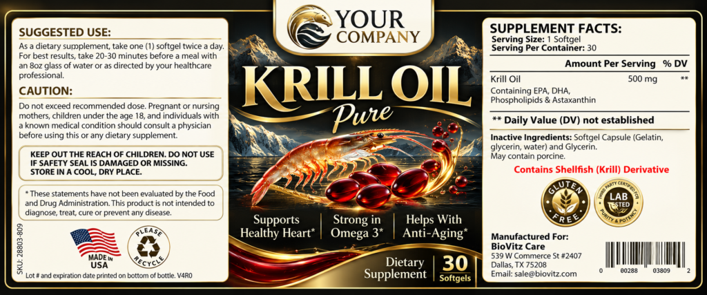 Krill Oil Supplement Label – Luxury & Premium Design