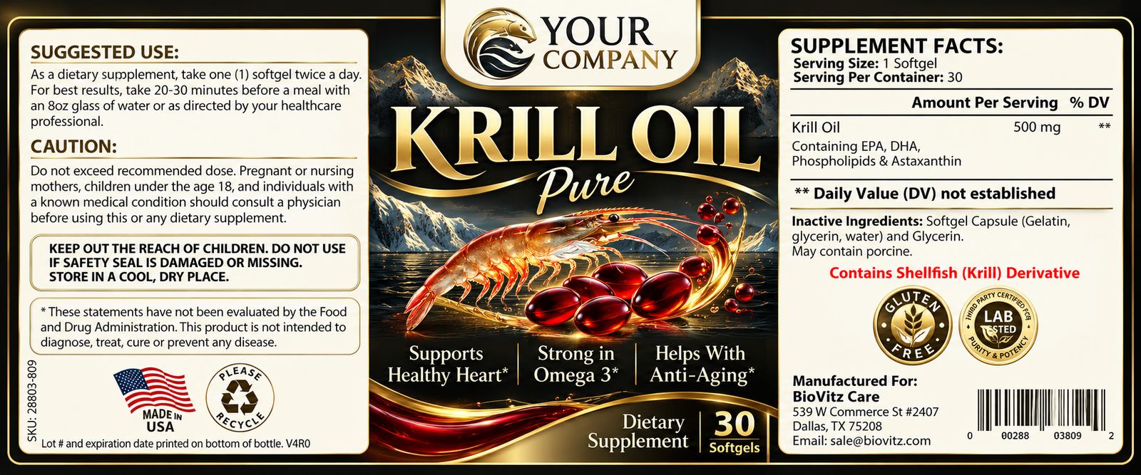 Krill Oil Supplement Label – Luxury & Premium Design