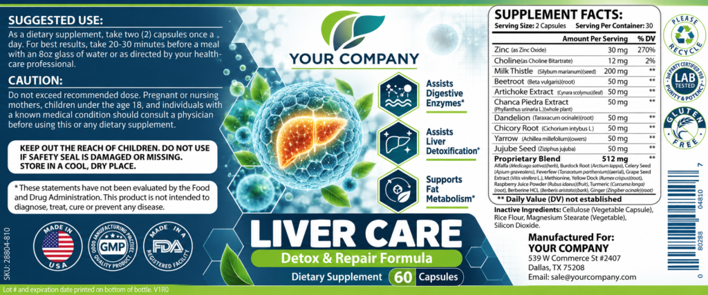 Liver Care Supplement Label – Classic & Elegant Design