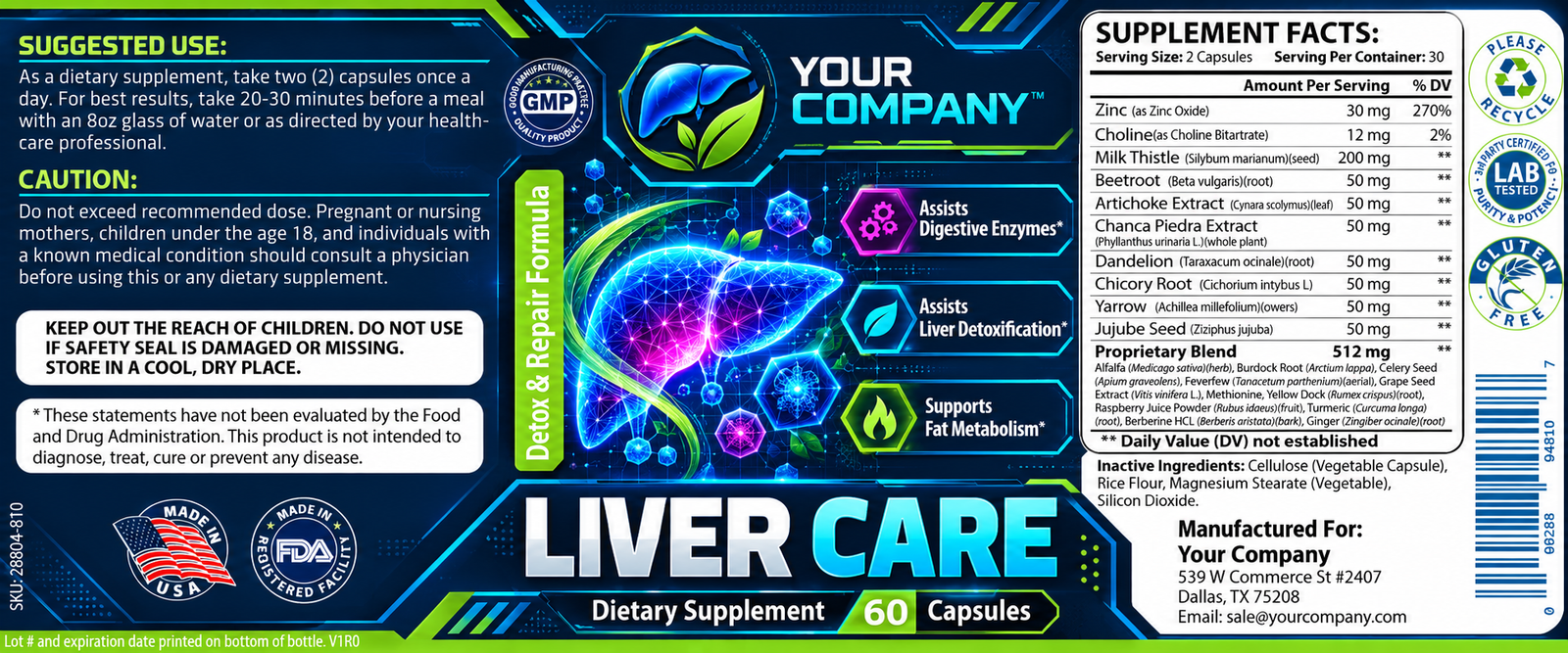 Liver Care Supplement Label – Futuristic & Neon Design