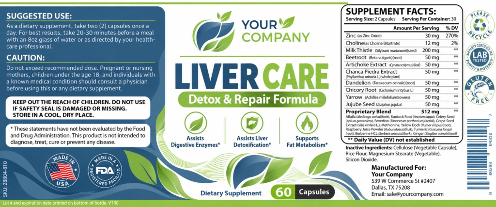 Liver Care Supplement Label – Modern & Clean Design