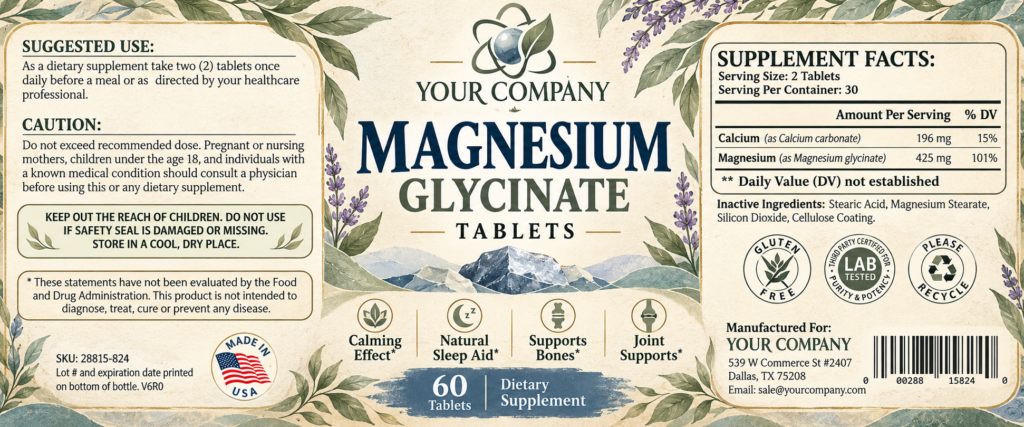 Magnesium Glycinate Supplement Label – Botanical & Natural Design