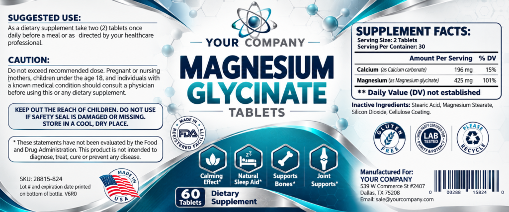 Magnesium Glycinate Supplement Label – Classic & Elegant Design