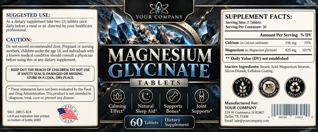 Magnesium Glycinate Supplement Label – Luxury & Premium Design