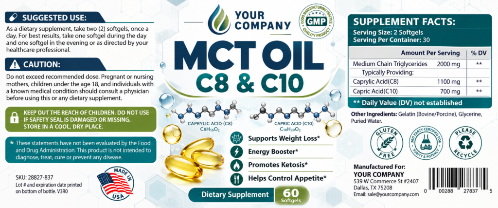 MCT Oil C8/C10 Supplement Label – Classic & Elegant Design