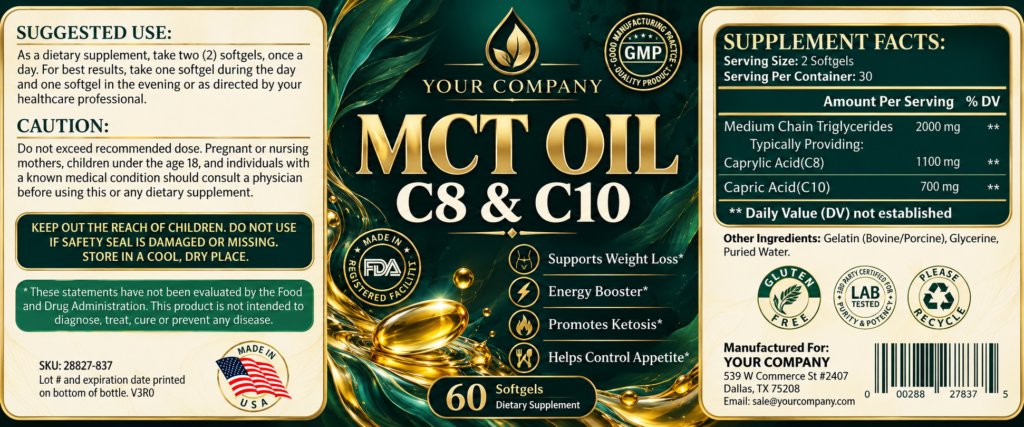 MCT Oil C8/C10 Supplement Label – Luxury & Premium Design