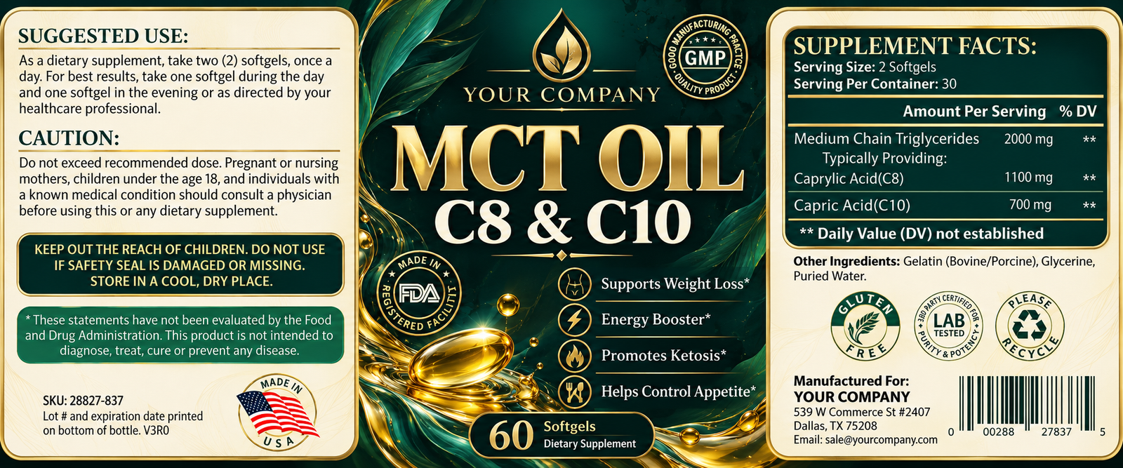 MCT Oil C8/C10 Supplement Label – Luxury & Premium Design