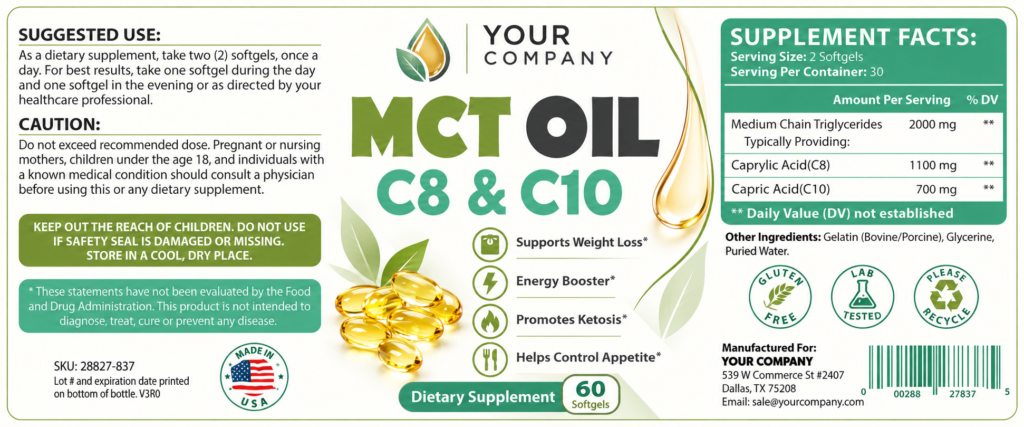 MCT Oil C8/C10 Supplement Label – Modern & Clean Design