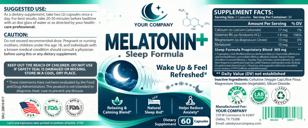 Melatonin Sleep Supplement Label – Classic & Elegant Design