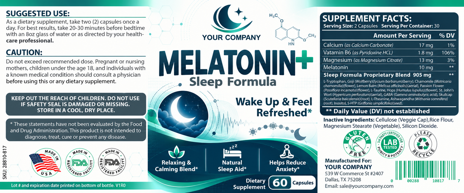 Melatonin Sleep Supplement Label – Classic & Elegant Design
