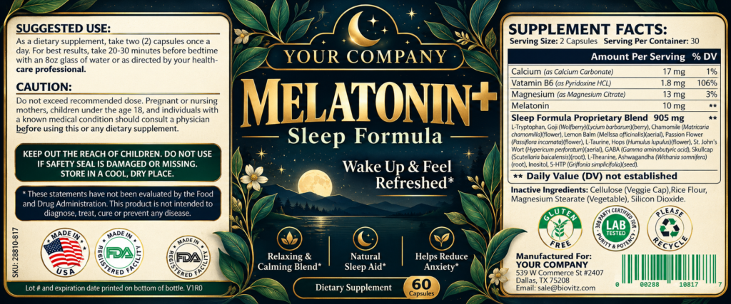 Melatonin Sleep Supplement Label – Luxury & Premium Design