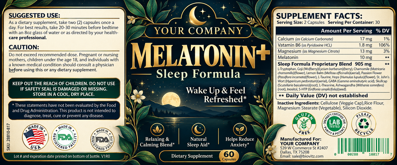 Melatonin Sleep Supplement Label – Luxury & Premium Design
