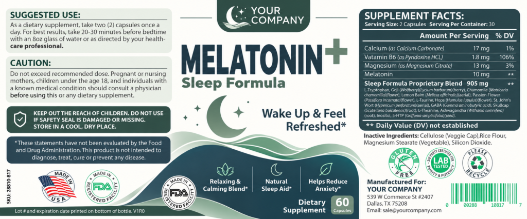 Melatonin Sleep Supplement Label – Modern & Clean Design