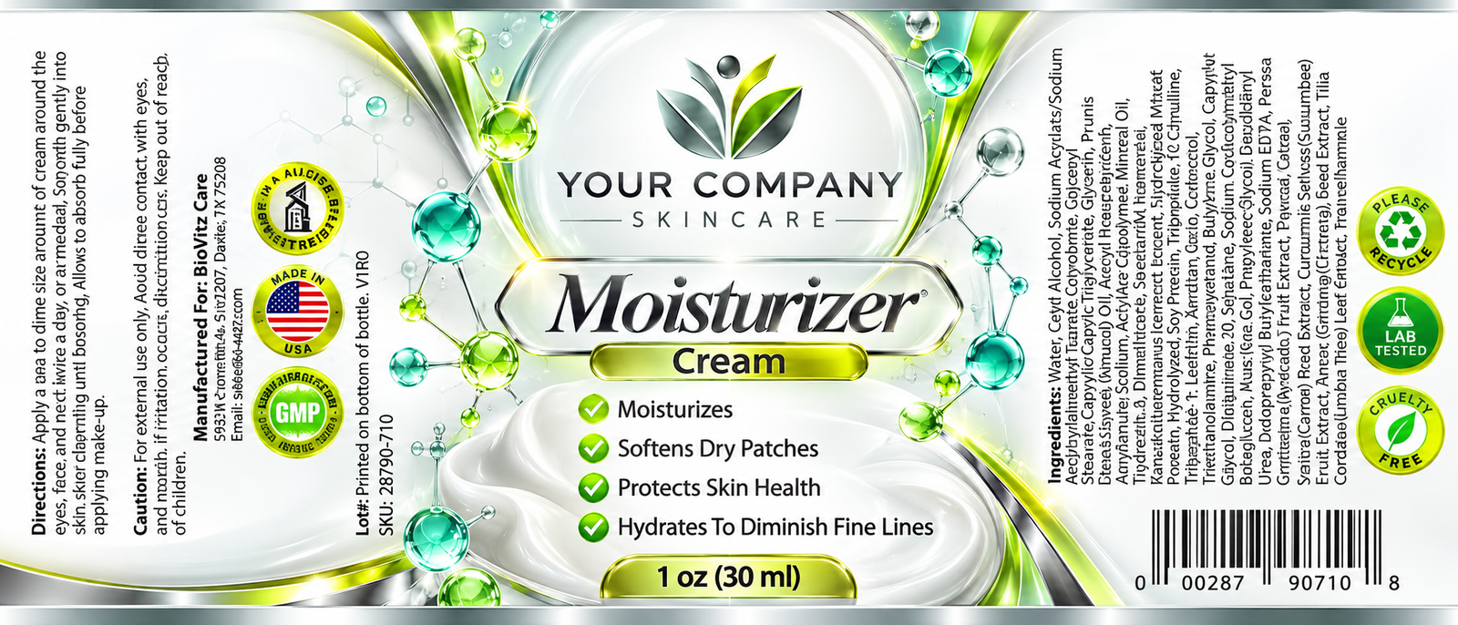 Moisturizer Cream Skin Care Label – Futuristic & Neon Design