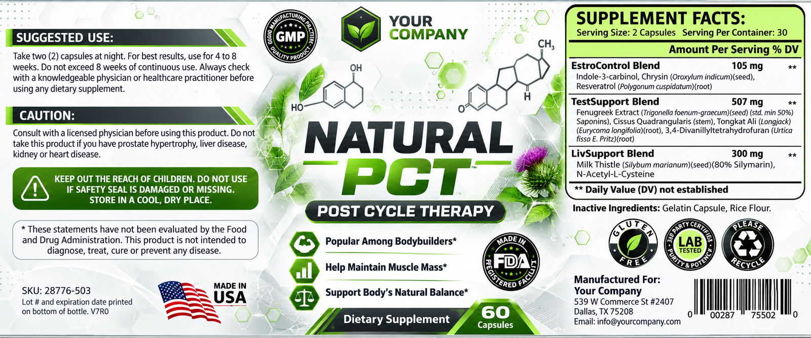 Natural PCT Supplement Label – Classic & Elegant Design