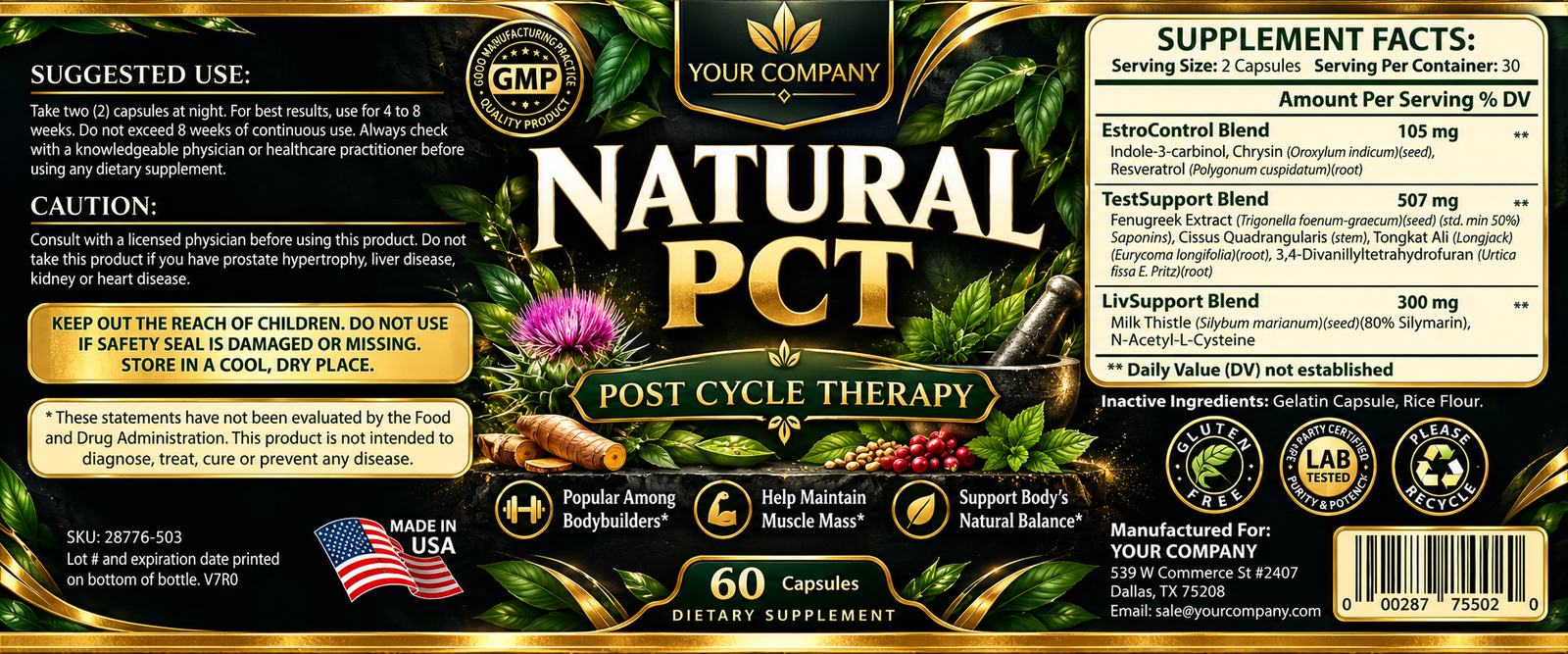 Natural PCT Supplement Label – Luxury & Premium Design
