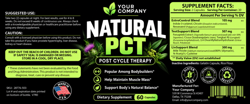 Natural PCT Supplement Label – Modern & Clean Design