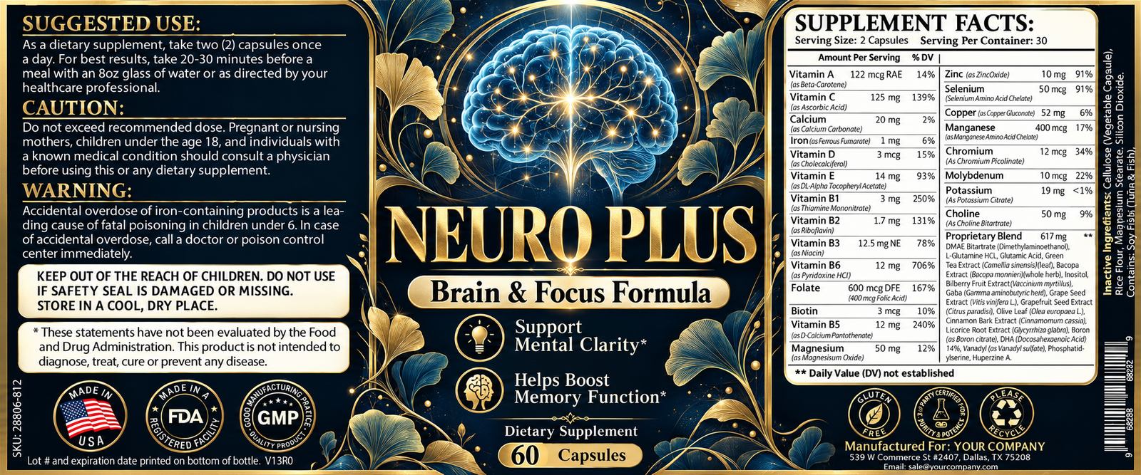 Neuro Plus Supplement Label – Luxury & Premium Design