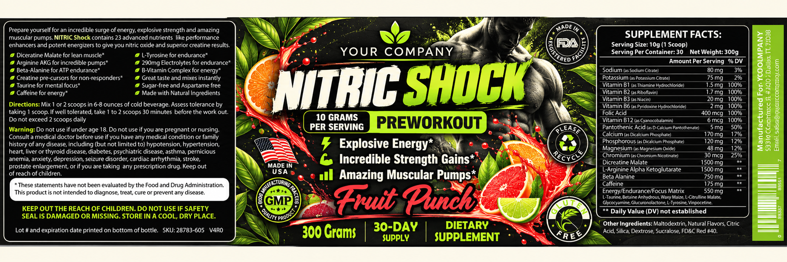 Nitric Shock Fruit Punch Supplement Label – Botanical & Natural Design