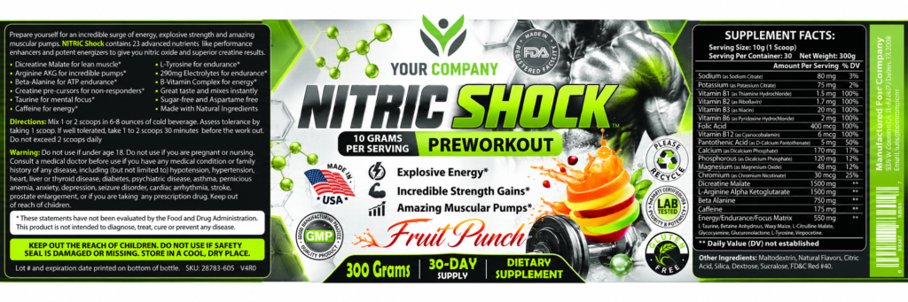Nitric Shock Fruit Punch Supplement Label – Classic & Elegant Design
