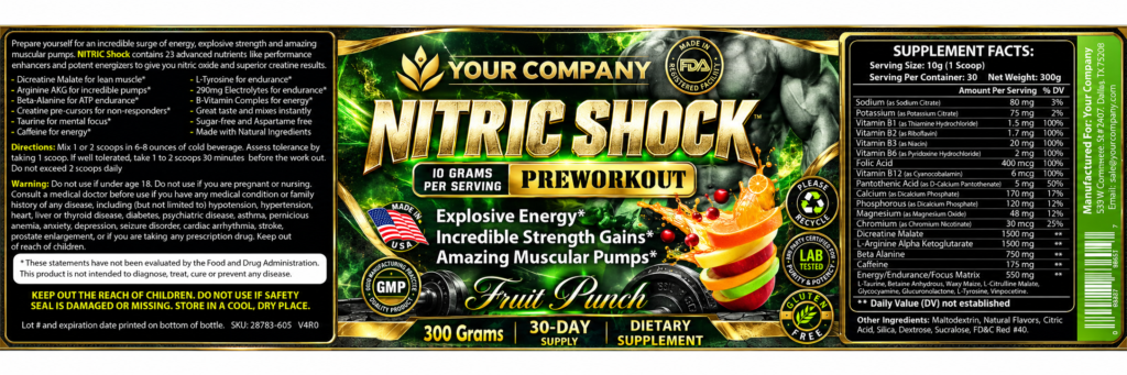Nitric Shock Fruit Punch Supplement Label – Luxury & Premium Design