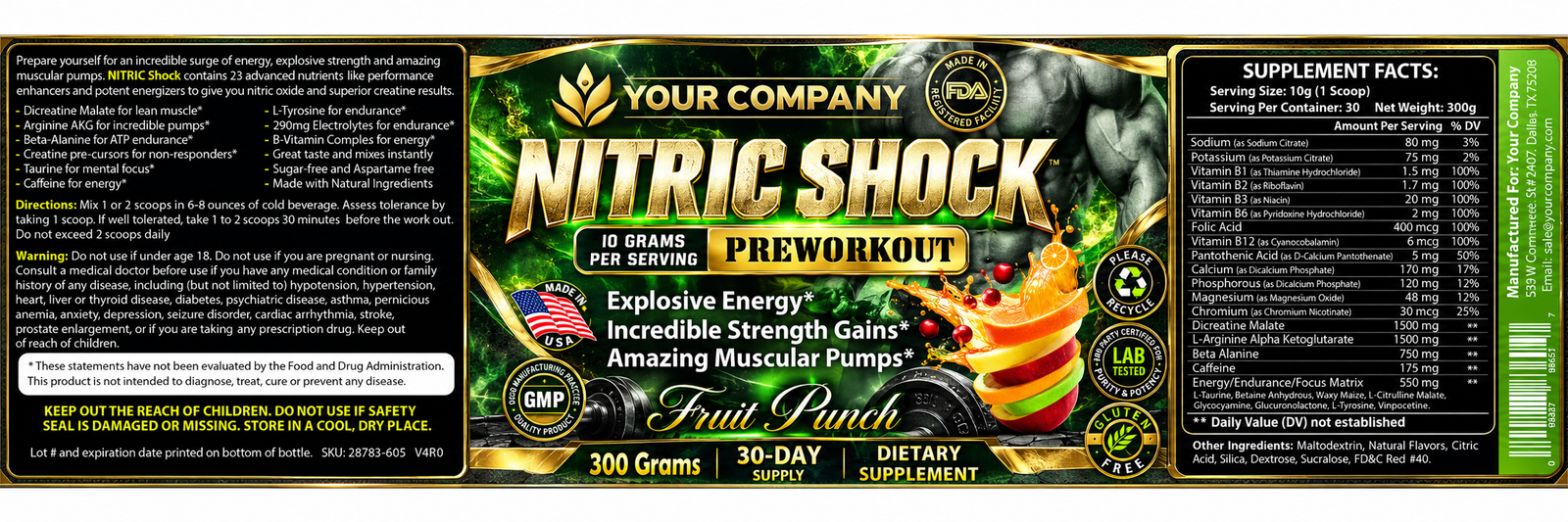 Nitric Shock Fruit Punch Supplement Label – Luxury & Premium Design
