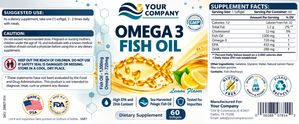 Omega 3 Fish Oil Supplement Label – Classic & Elegant Design