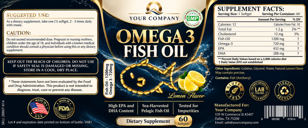 Omega 3 Fish Oil Supplement Label – Luxury & Premium Design