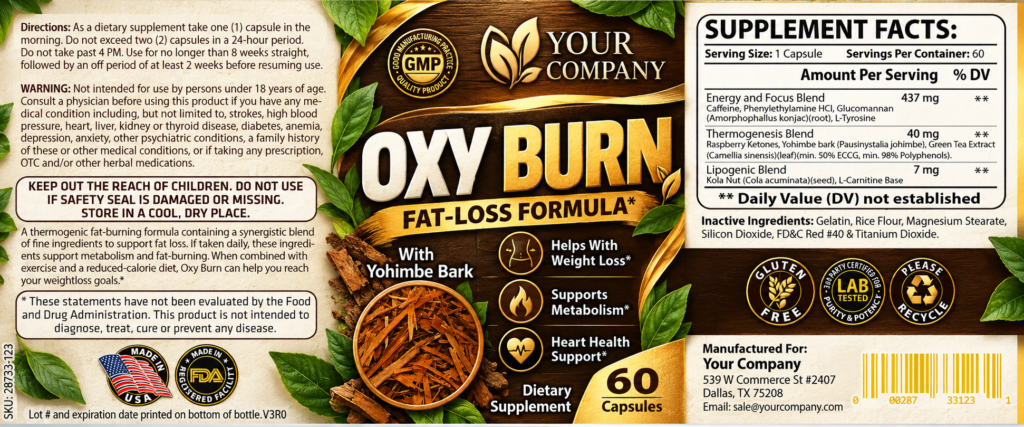 Oxy Burn Supplement Label – Botanical & Natural Design