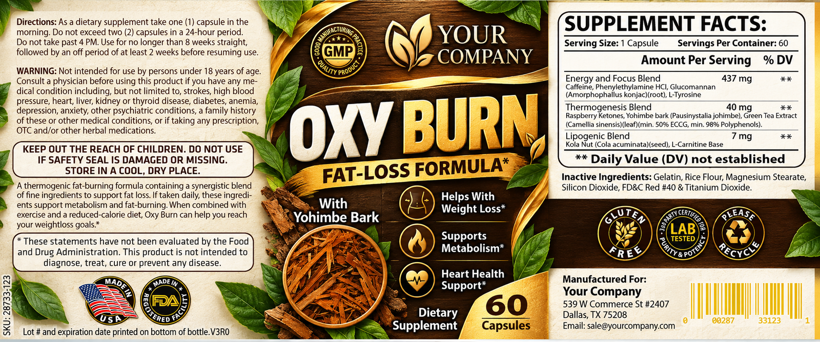 Oxy Burn Supplement Label – Botanical & Natural Design