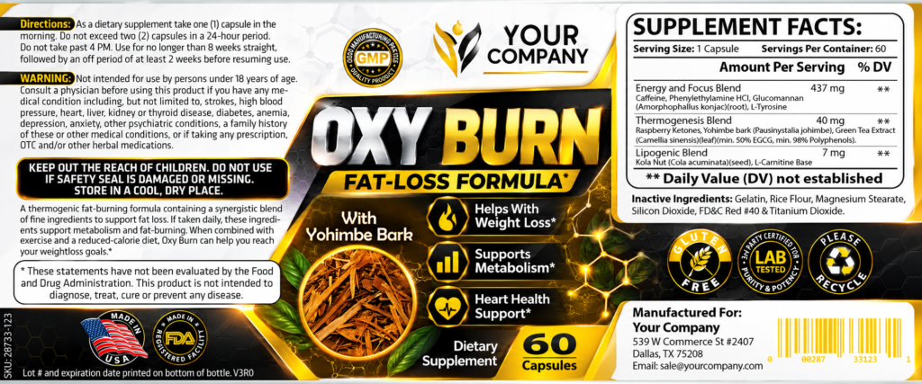 Oxy Burn Supplement Label – Classic & Elegant Design