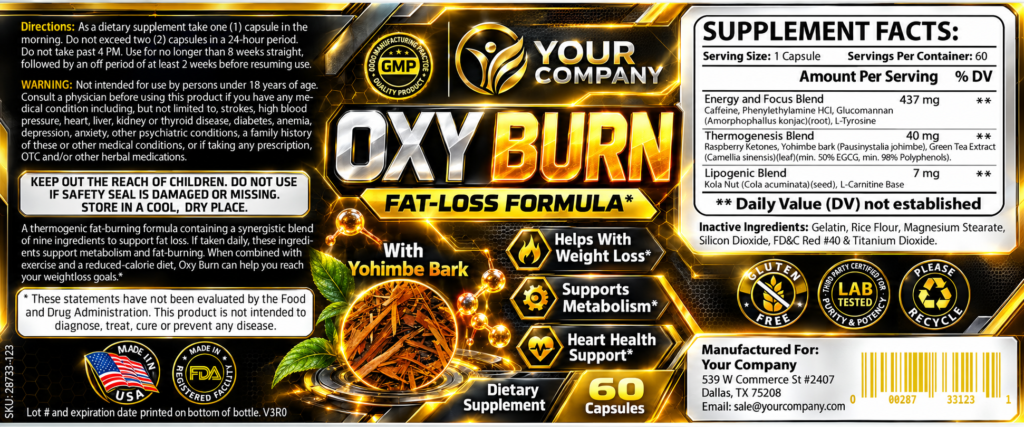 Oxy Burn Supplement Label – Futuristic & Neon Design