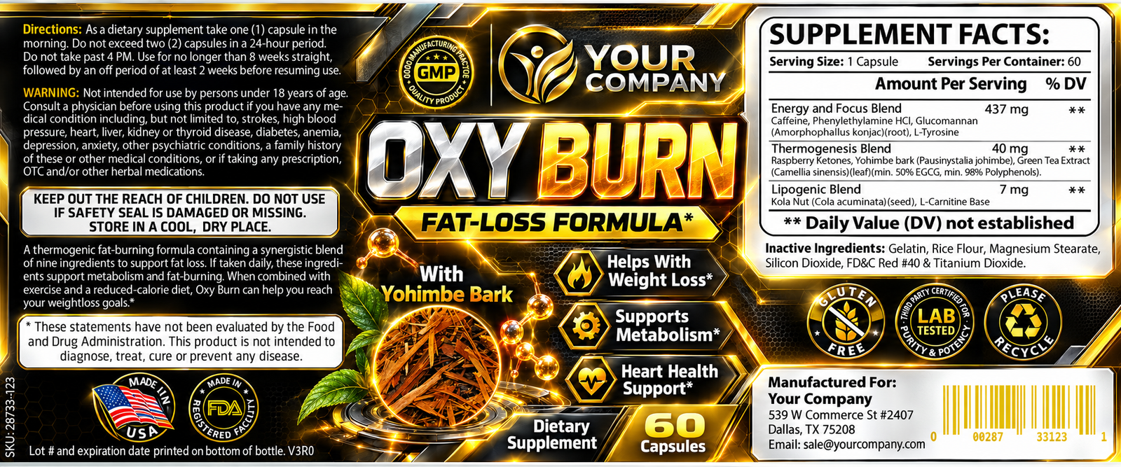 Oxy Burn Supplement Label – Futuristic & Neon Design