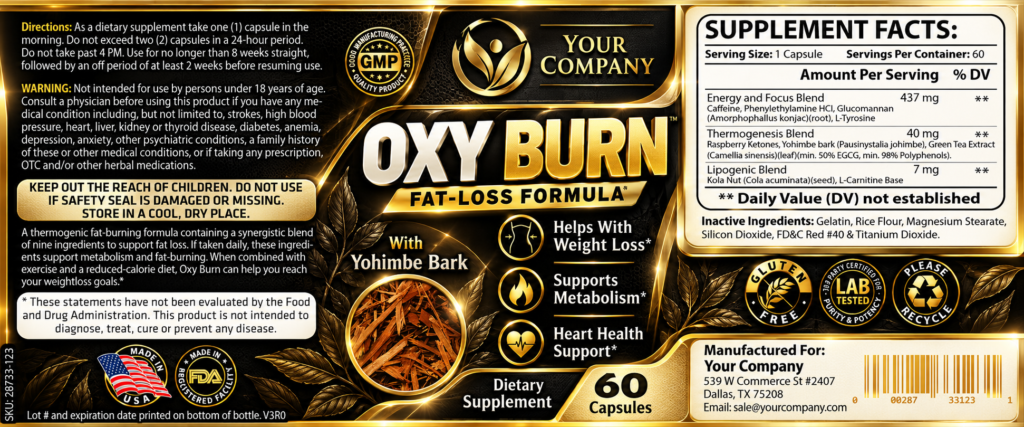 Oxy Burn Supplement Label – Luxury & Premium Design