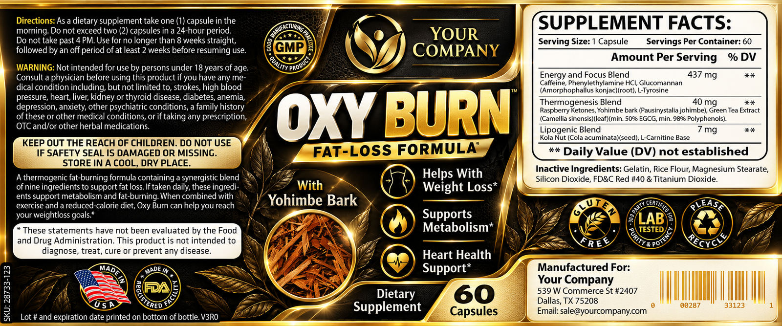 Oxy Burn Supplement Label – Luxury & Premium Design