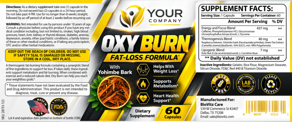 Oxy Burn Supplement Label – Modern & Clean Design